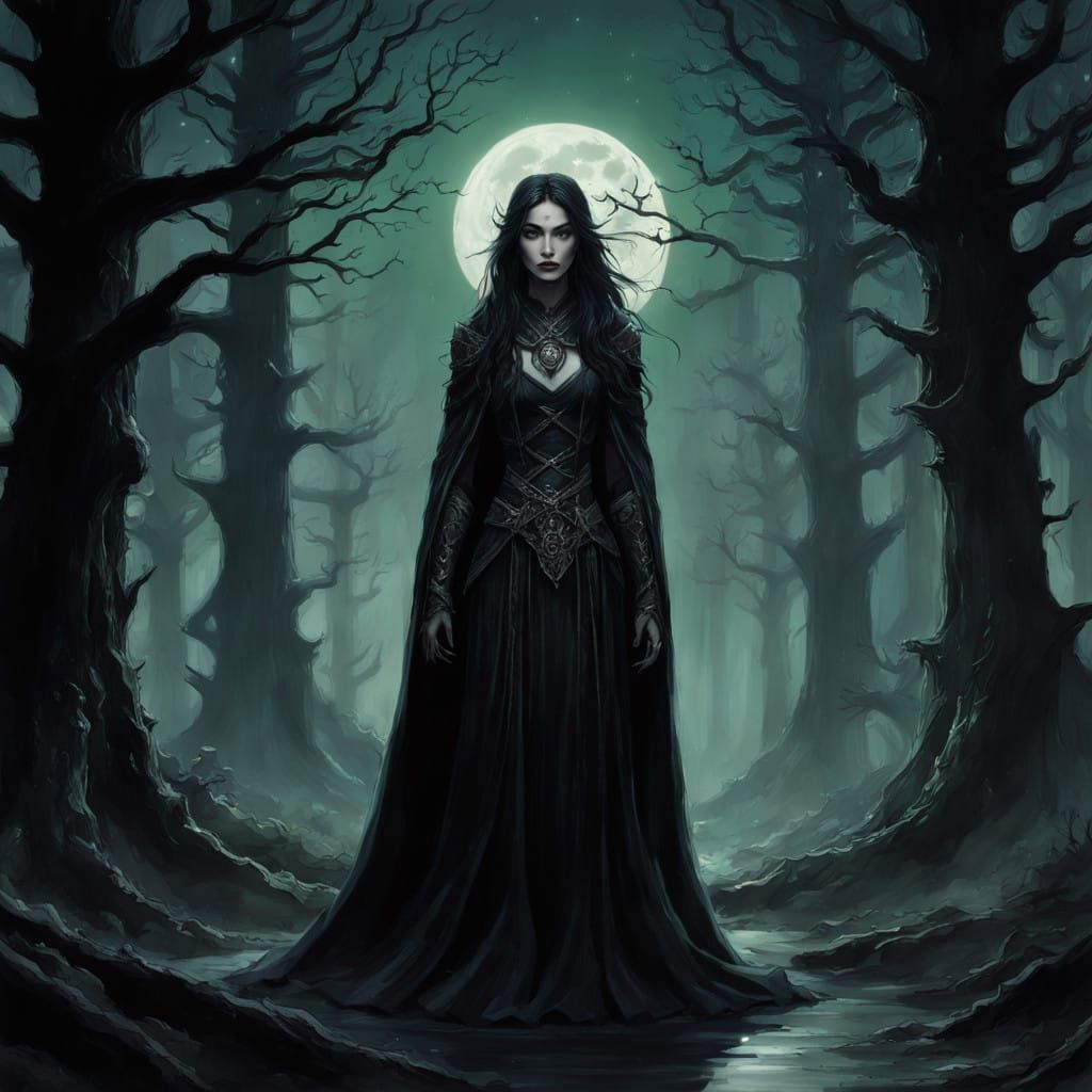 Dark Moon Elf Priestess Illuminates Ancient Forest with Luna...