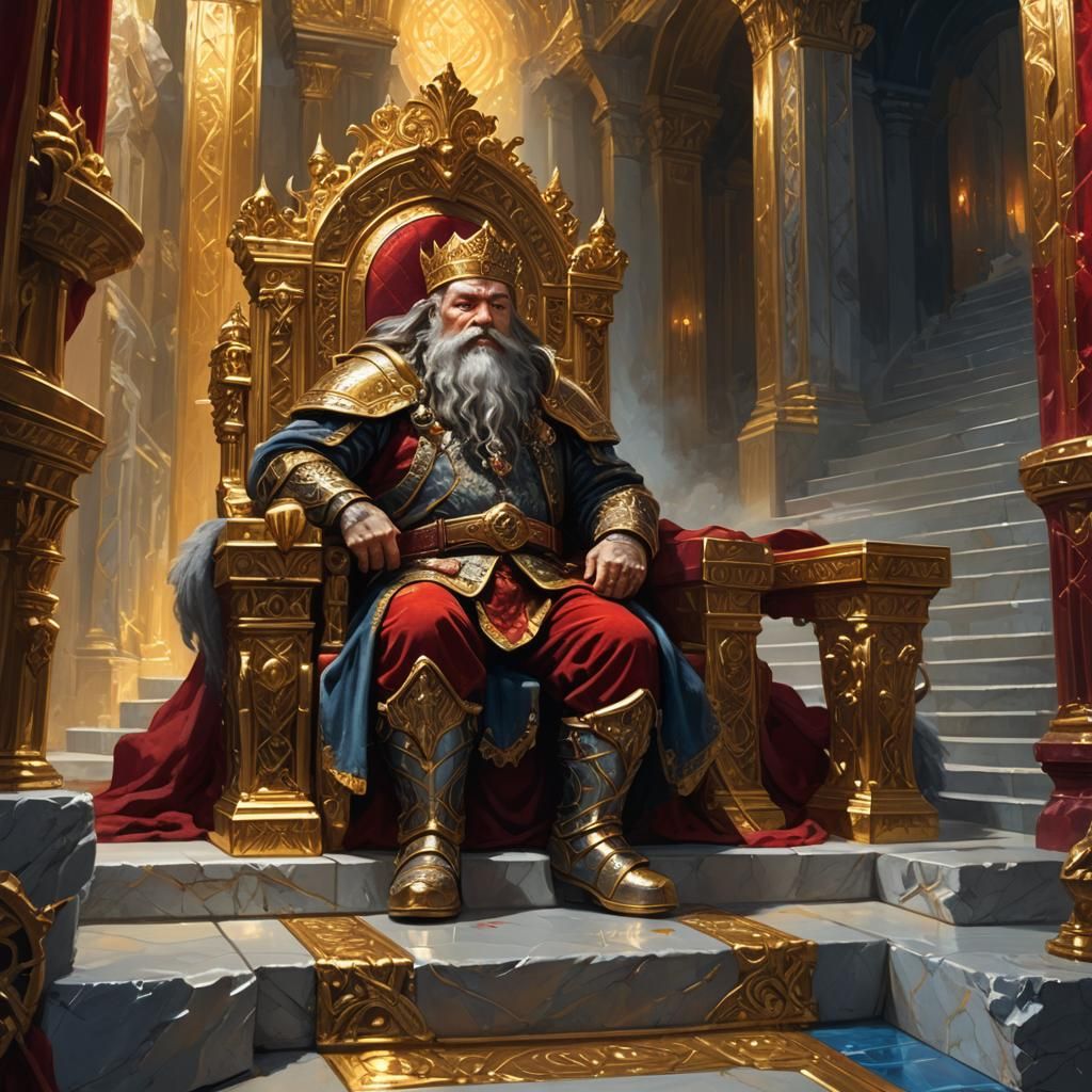 Dwarf King on Gemstone Throne, Fantasy Art