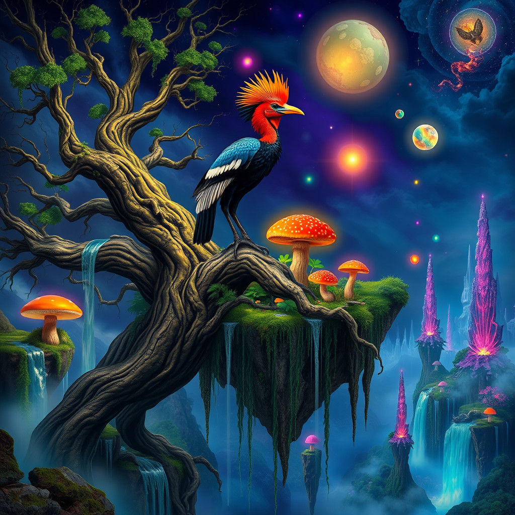 Hoatzin on Floating Island: Surrealist Dreamscape