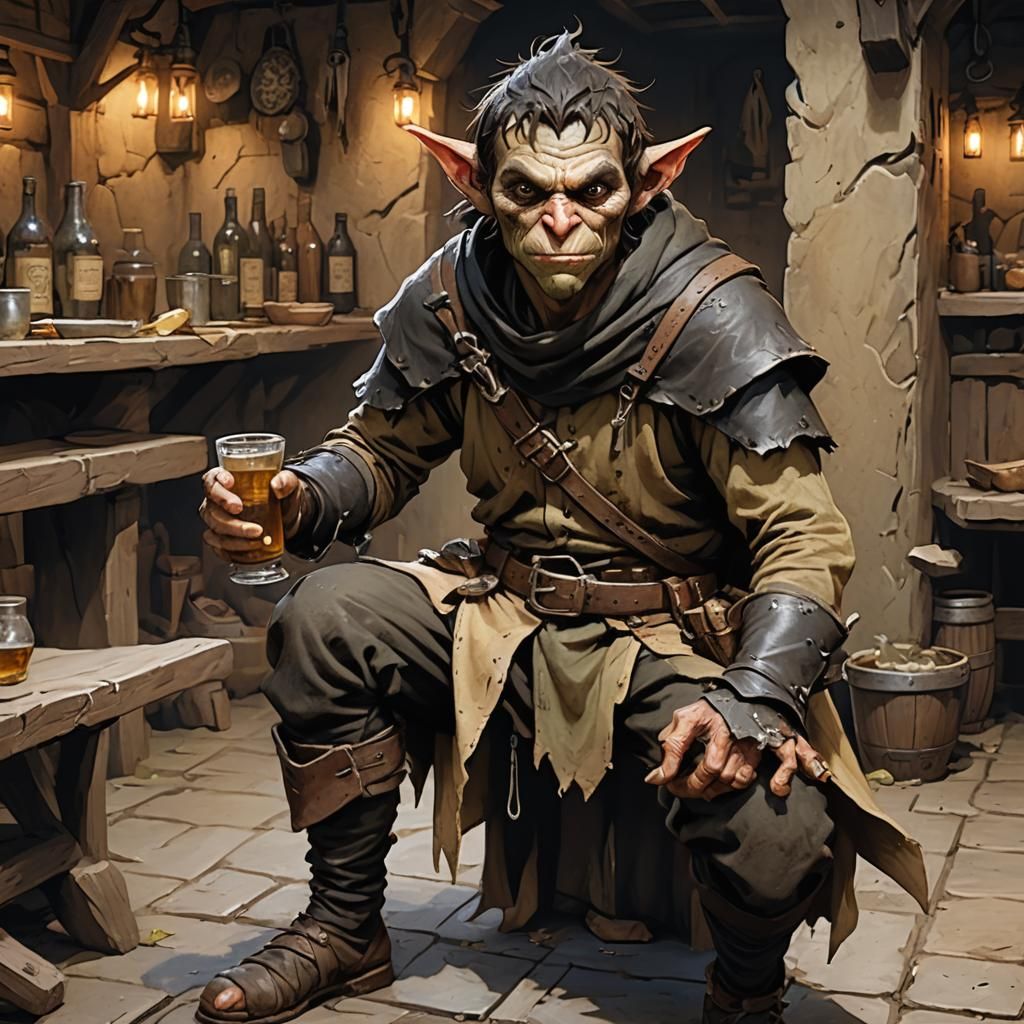Goblin Rogue in Tavern: Realistic Fantasy Character