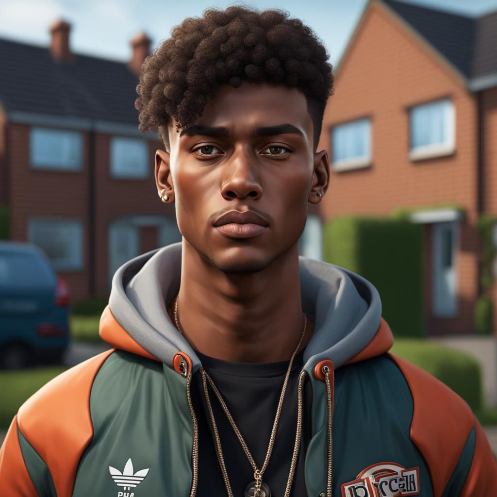 Hyperrealistic Portrait of a Young Man in Streetwear