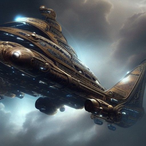 Steampunk Spaceship in Digital Matte Painting Style