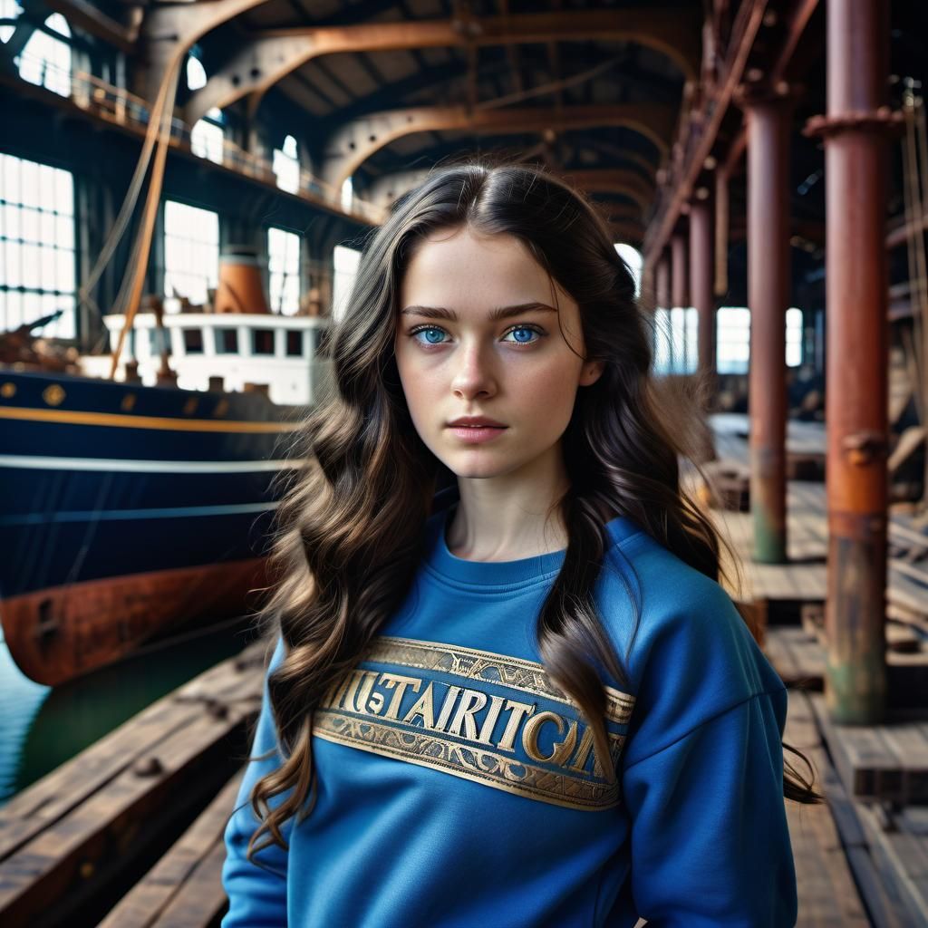 Hyperrealistic Portrait of a Girl in Shipyard