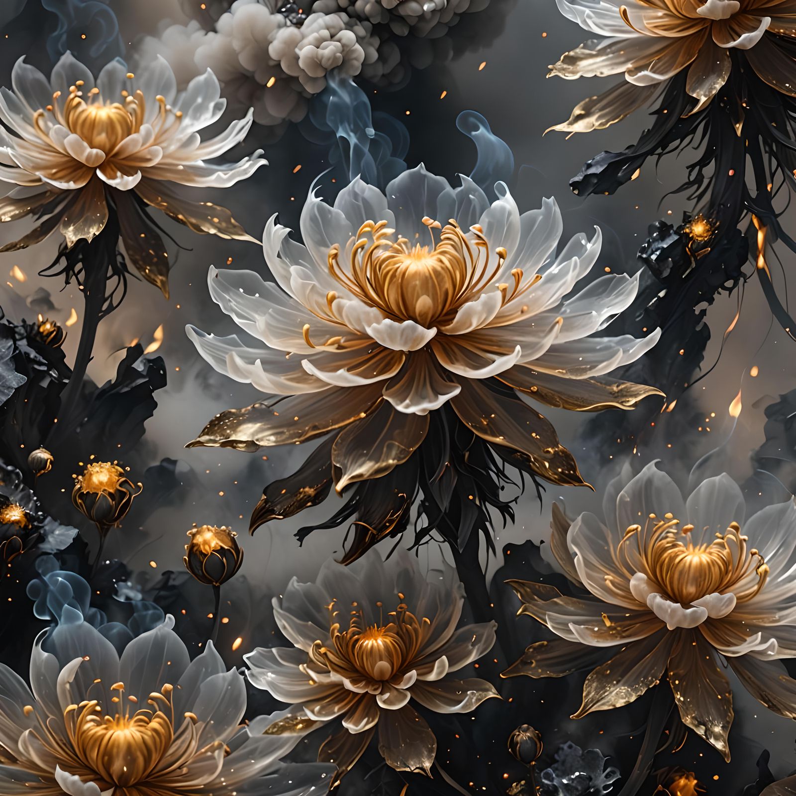 Ethereal Flowers Bloom in Volcanic Smoke