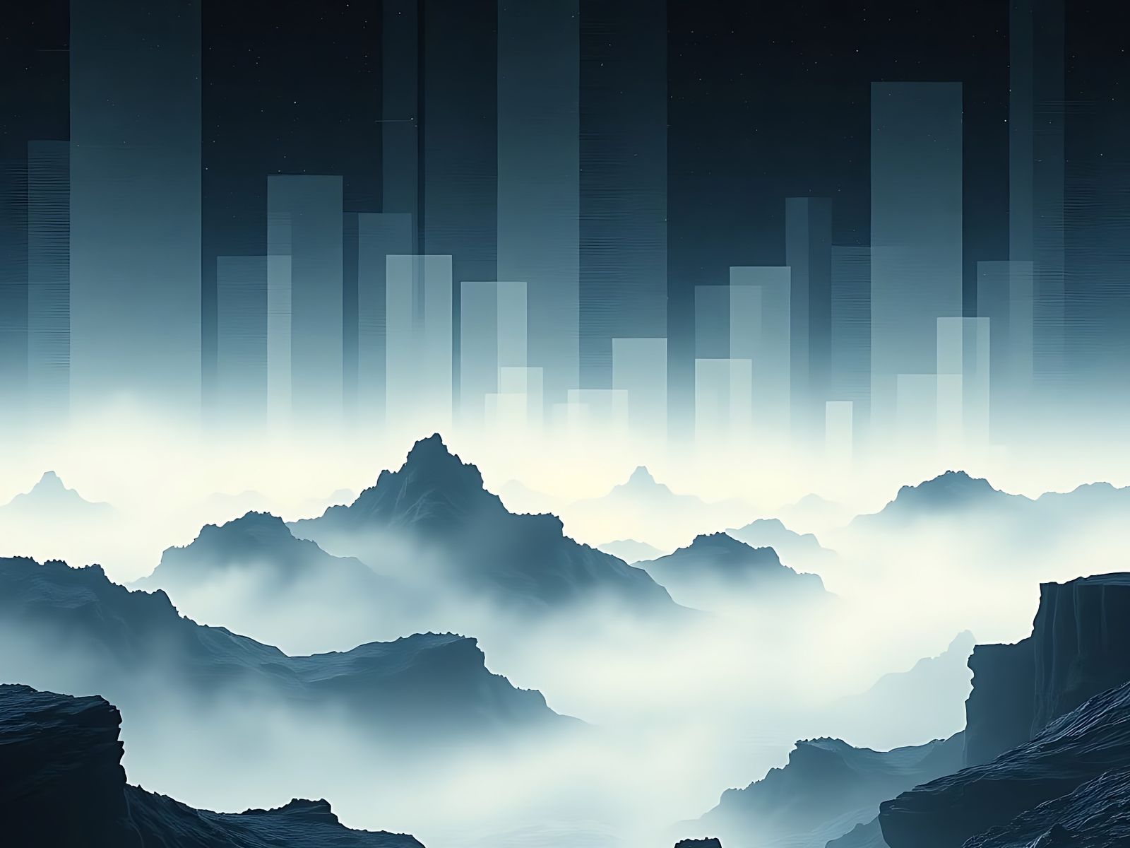 Fractured Cyberpunk Landscape in a Post-Apocalyptic World