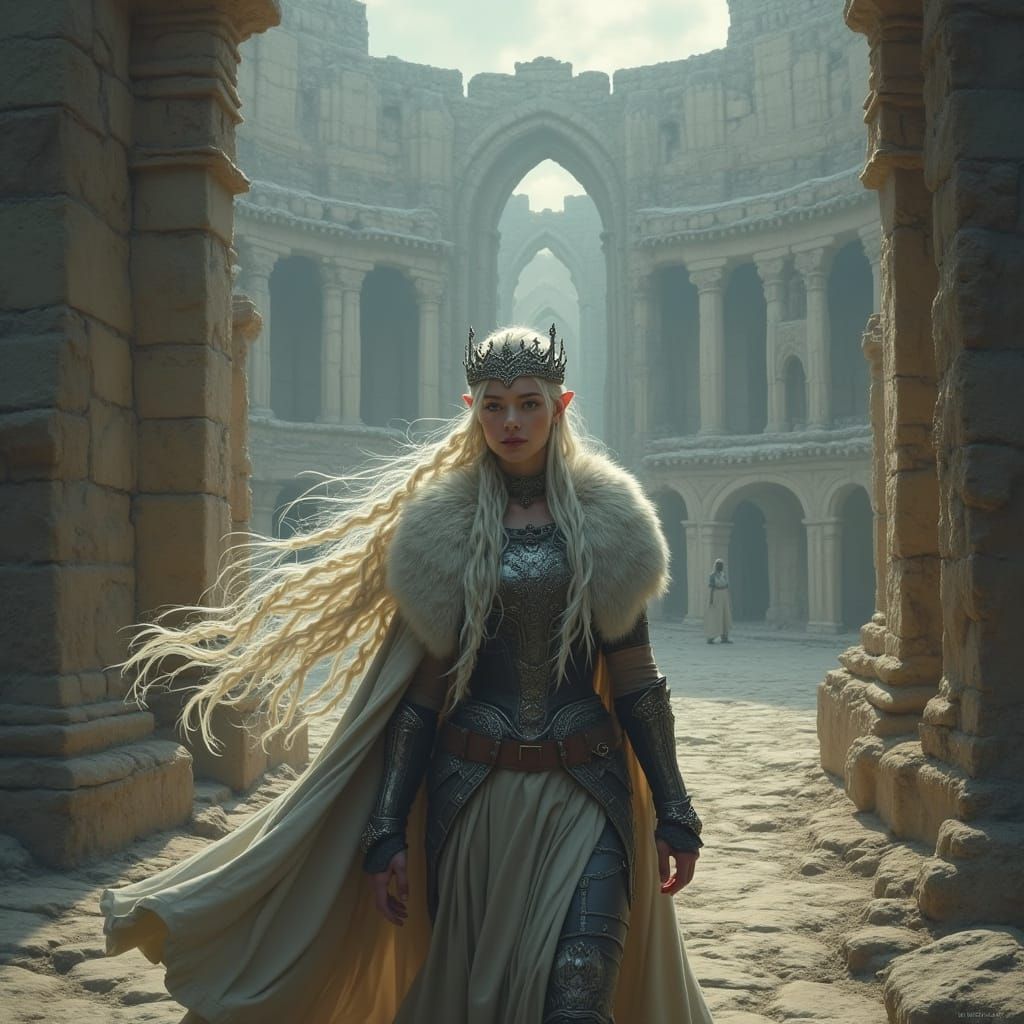 Queen in Coliseum: Digital Art in Frazetta Style