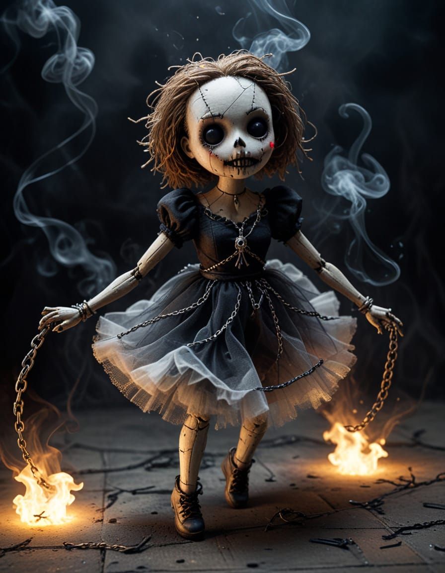 Voodoo Doll Dances in Chains Amidst Eldritch Blast