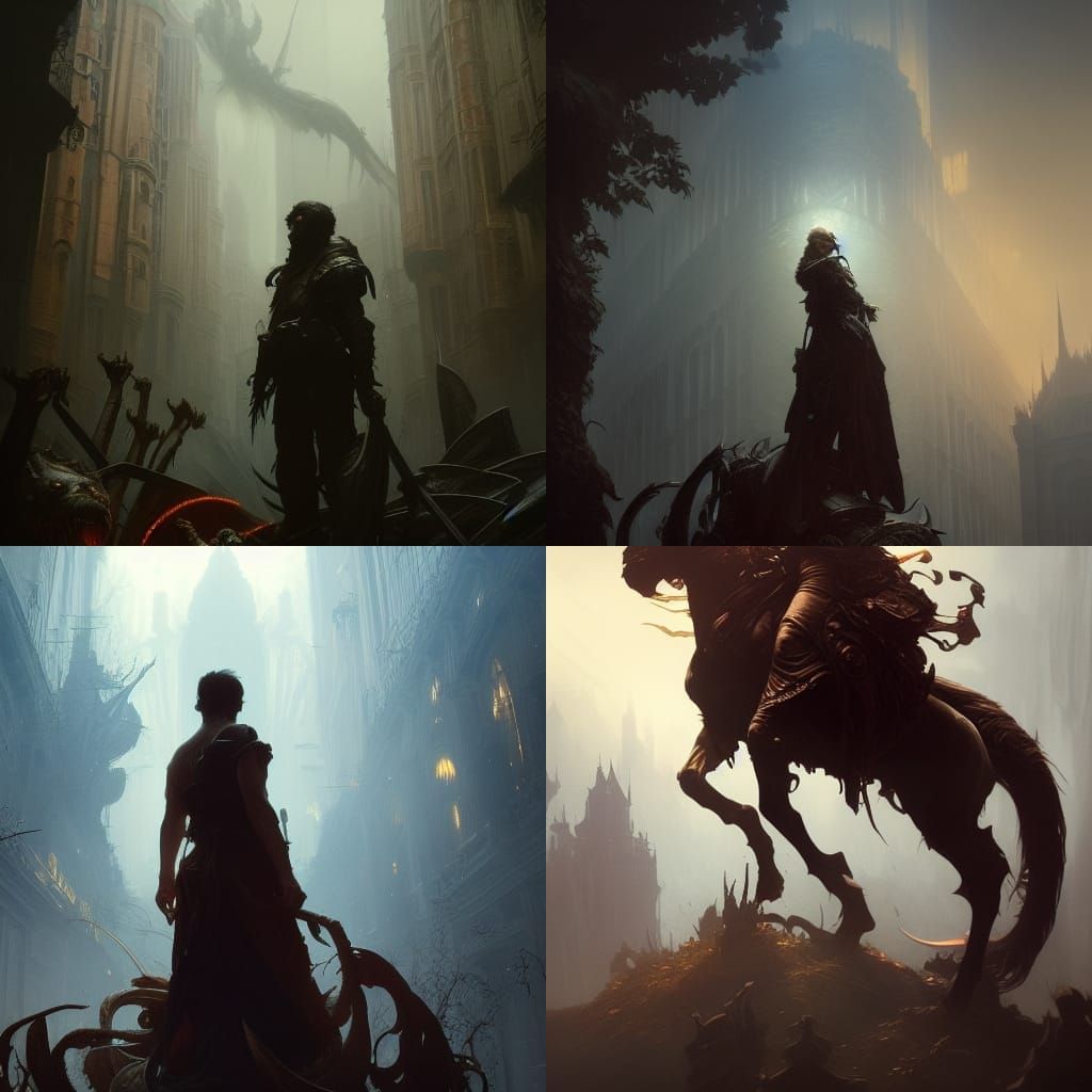 Dark Fantasy Lion in Art Nouveau Style