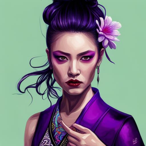 Gorgeous Purple Geisha in Splash Art Style