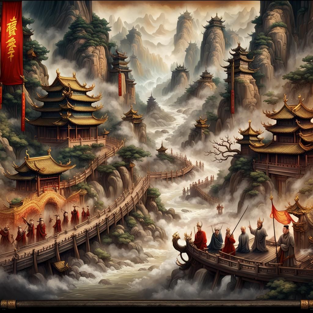 Journey to the West on Chinese Scroll