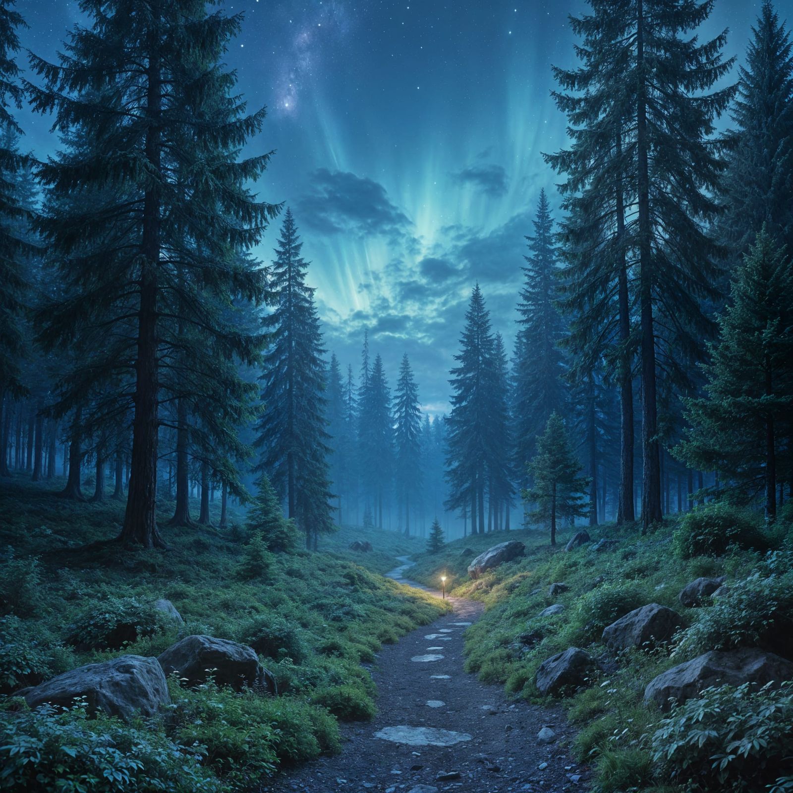 Iridescent Lights in a Vibrant Fae-Forest Night