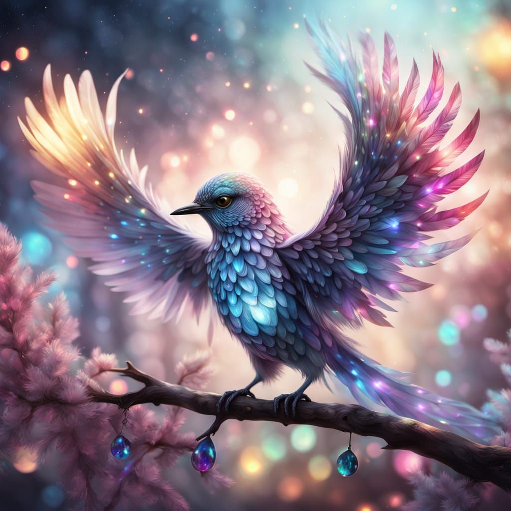 Majestic Crystal Bird in Enchanted Forest Art