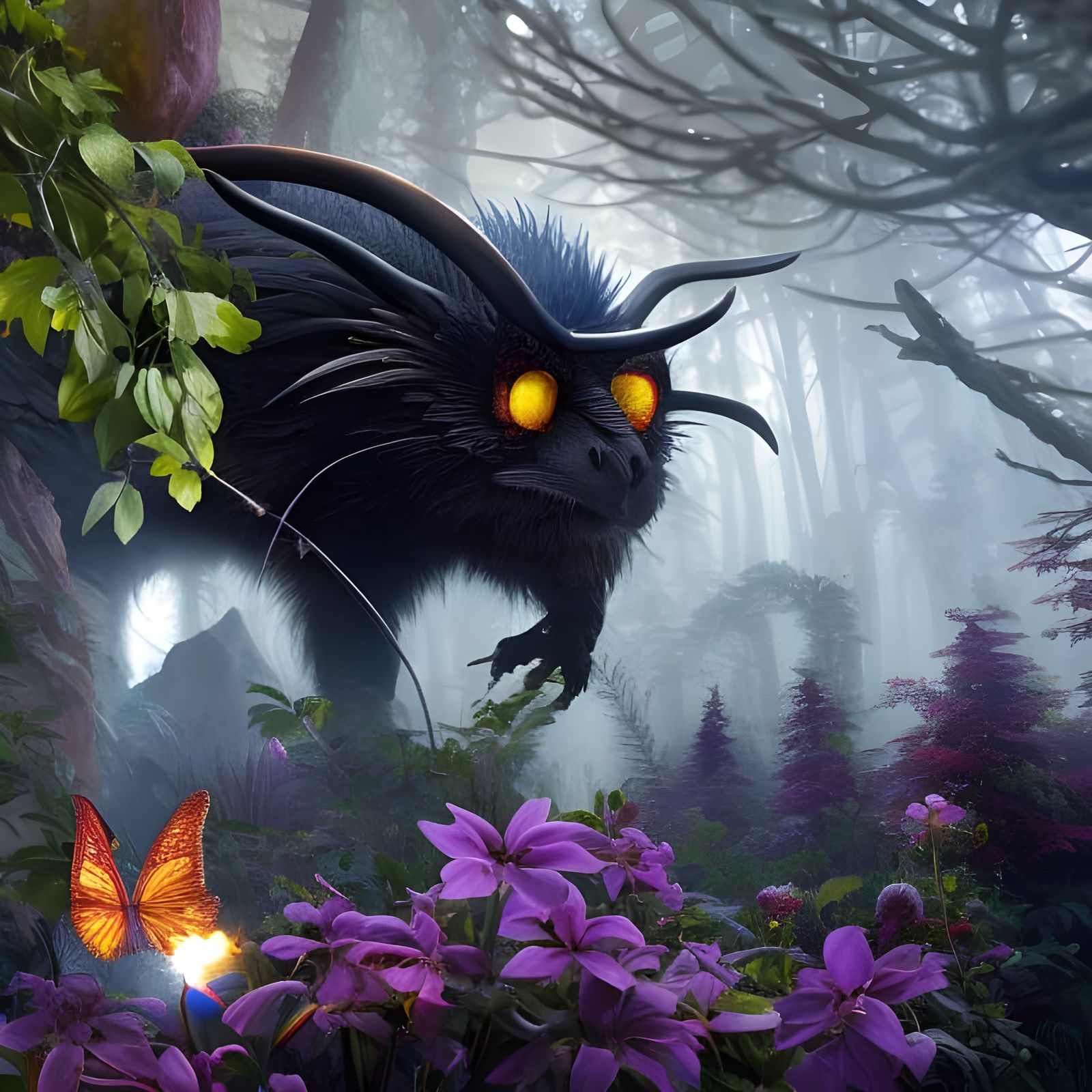 Eerie Spider with Plants, Sci-Fi Horror Art