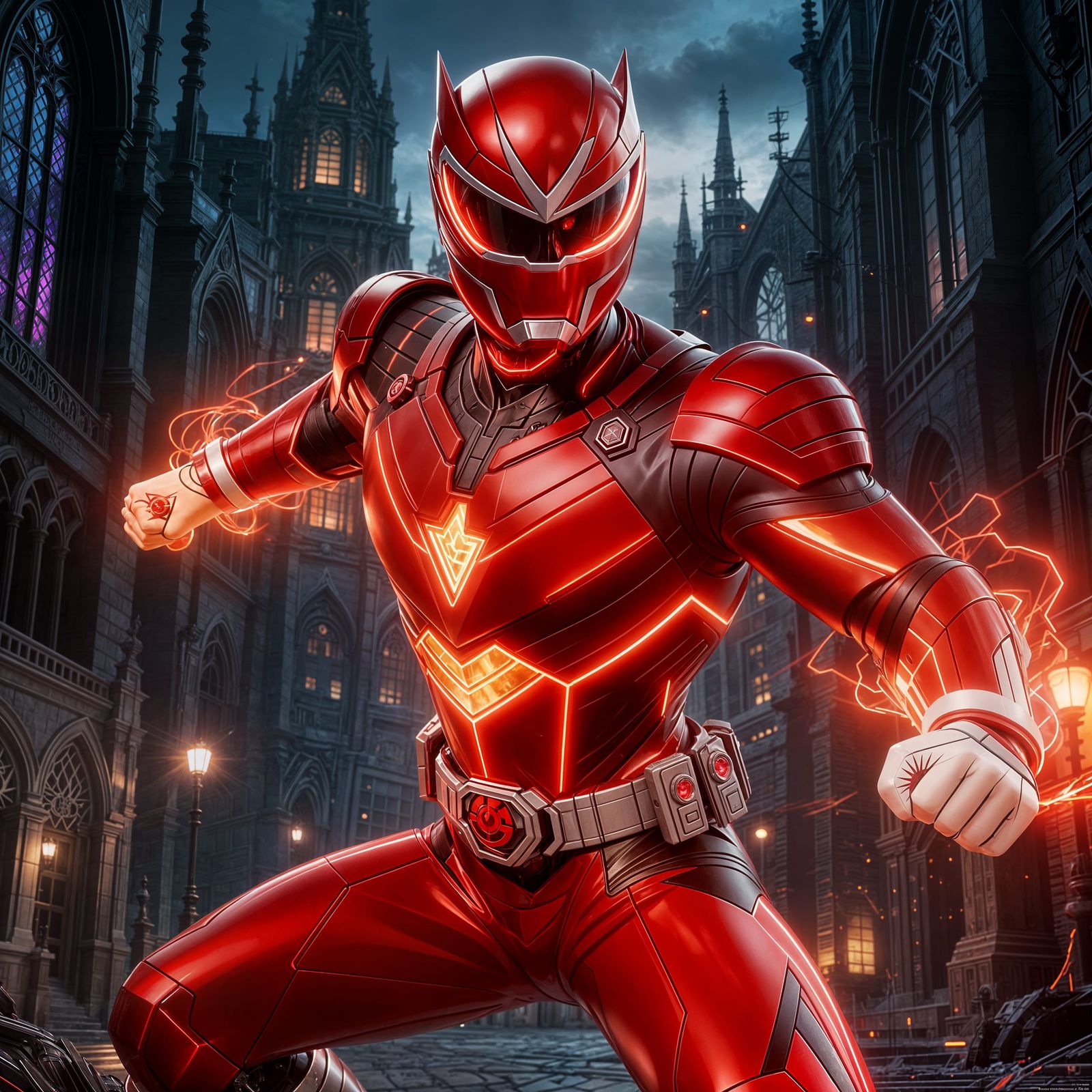 Red Ranger in Dynamic Action Pose, 3D Anime Style