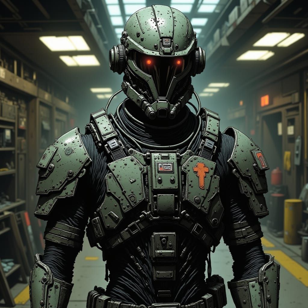 Futuristic Soldier in Armoured Spec-Ops Suit