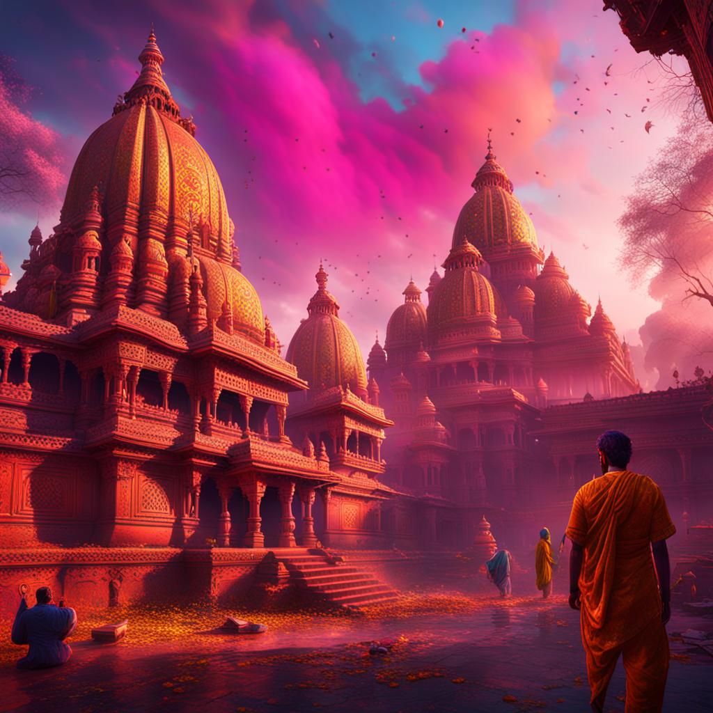 Holi Festival in India: Detailed Matte Painting
