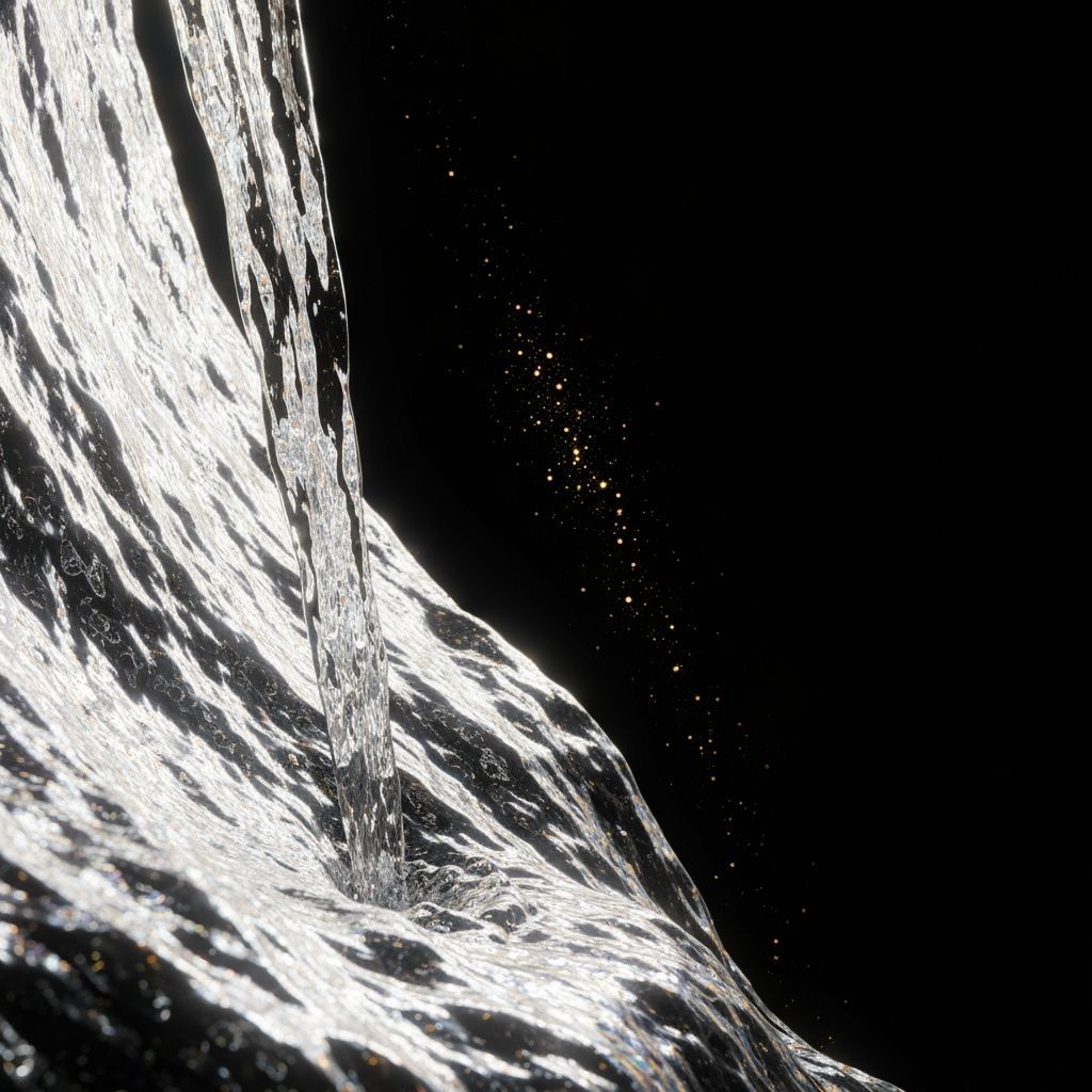 Liquid Silver Cascade with Golden Glitter in Digital Paintin...