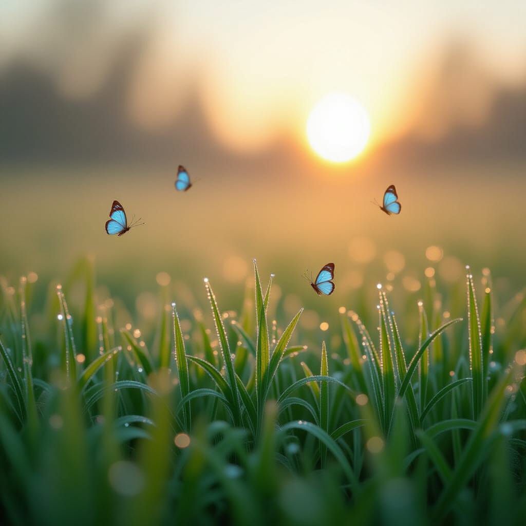 Dewy Meadow at Sunrise in Art Nouveau Style