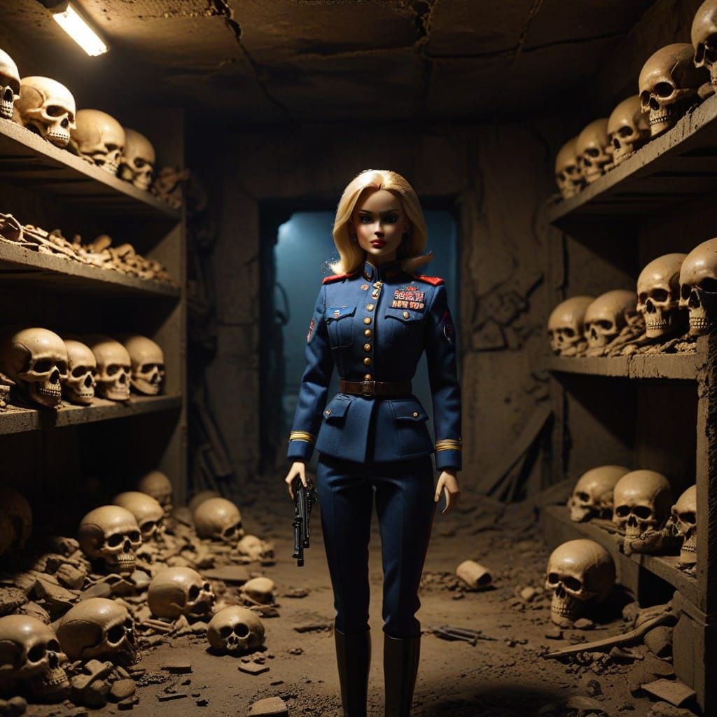 Barbie as Russian Officer in Dark Bunker