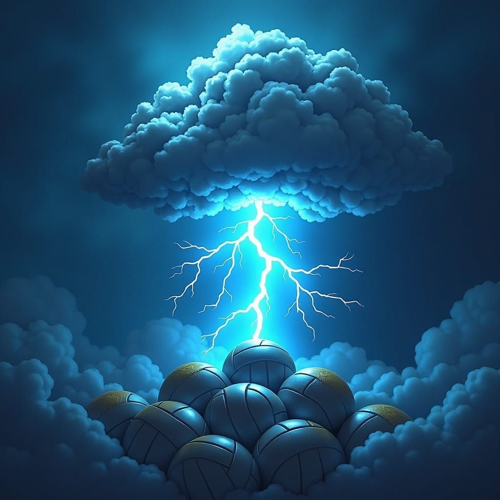 Stylized Storm Cloud Graphic with Volleyballs