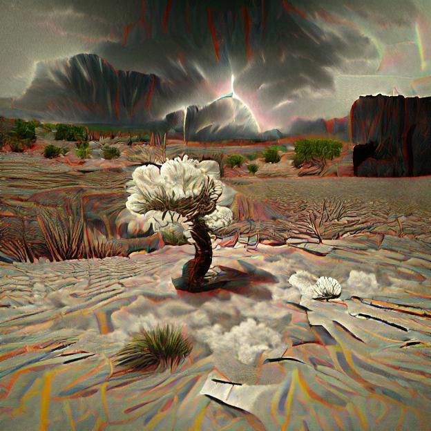Resilient Tree Blooms in Apocalyptic Desert