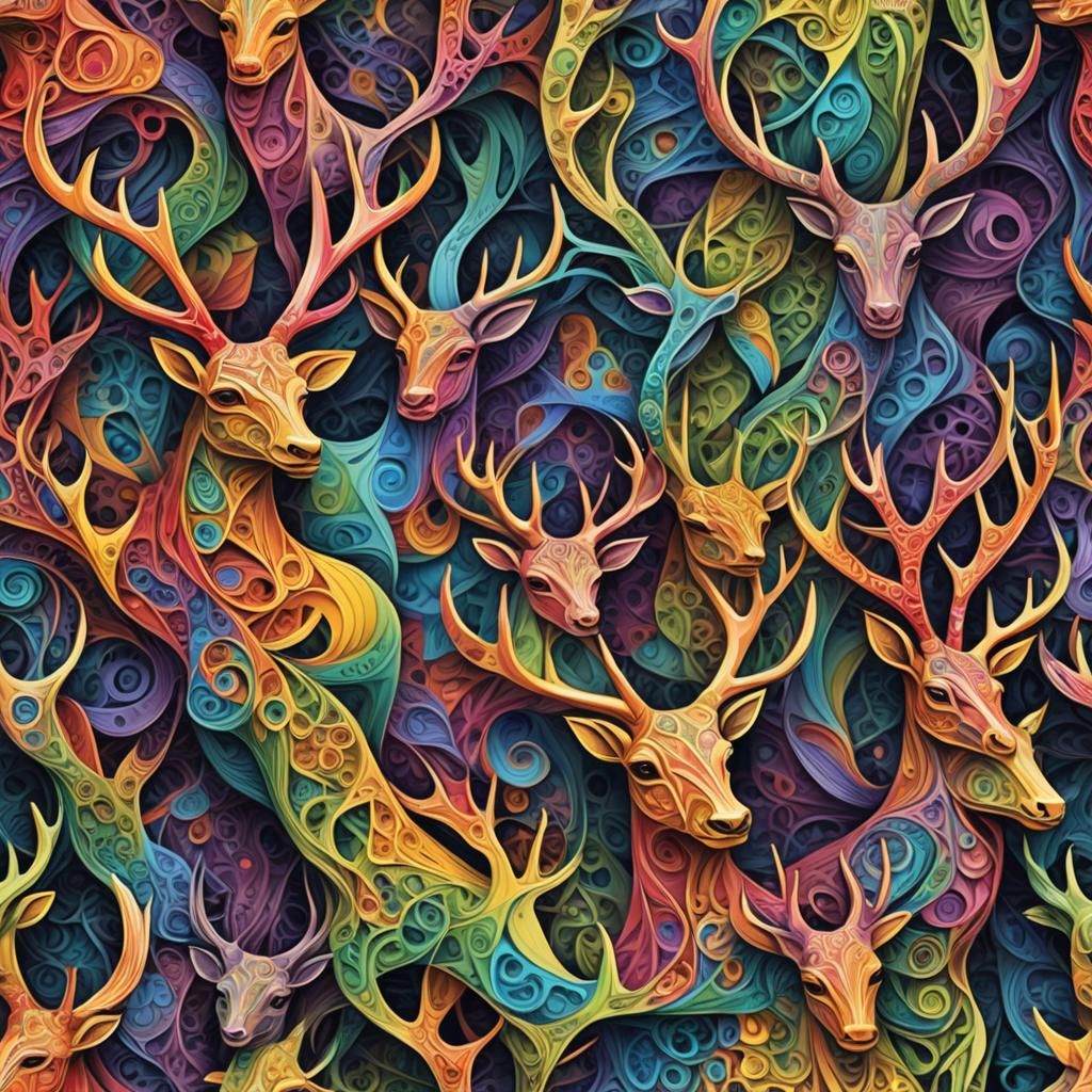 Rainbow Antlered Figures in Abstract Fractal Design