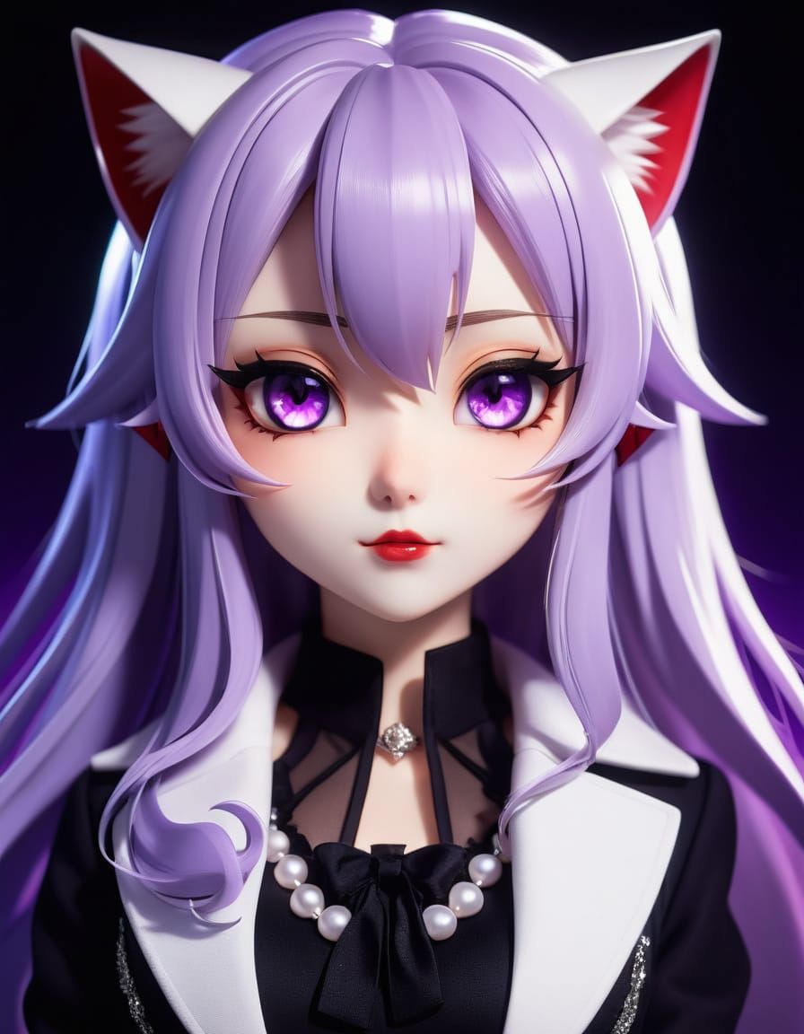 Cute Vampire Cat Girl in Anime Style
