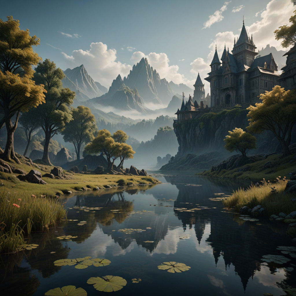 Serene Morning Pond Scene in Vivid Colors