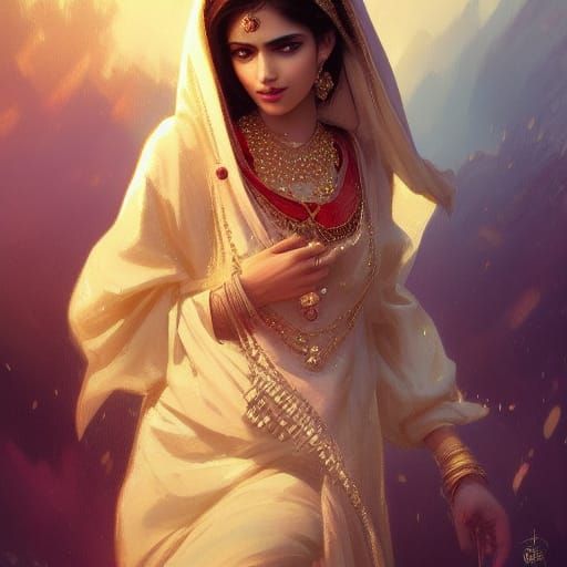Pakistani Princess Portrait in Art Nouveau Style