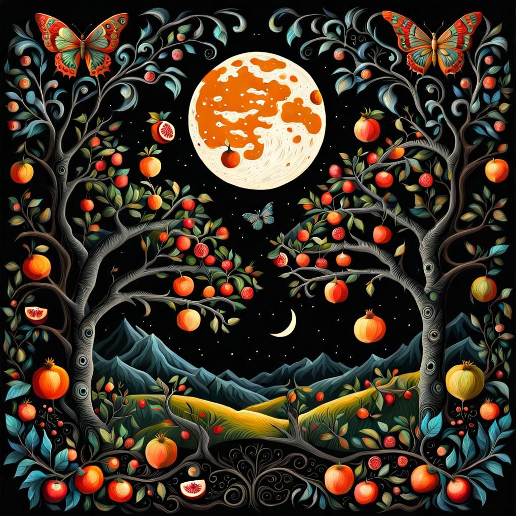 Cosmic Folk Art: Fantastical Summer Landscape