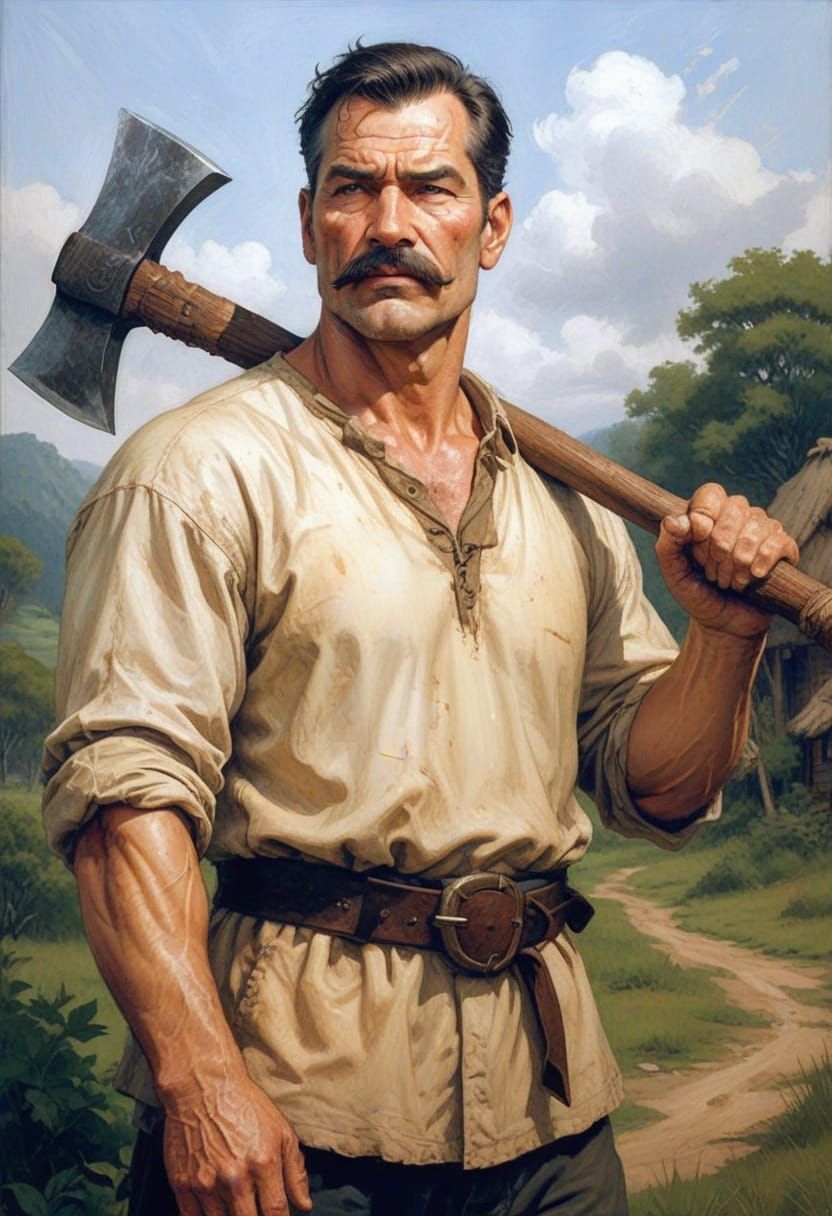 Heroic Woodcutter with Axe in Fantasy Art Style