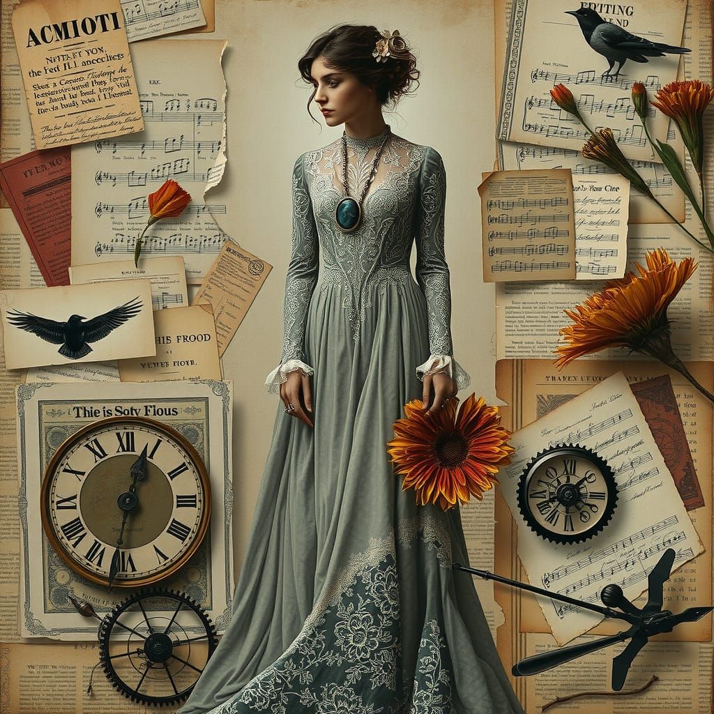 Ethereal Victorian Woman in Whimsical Collage