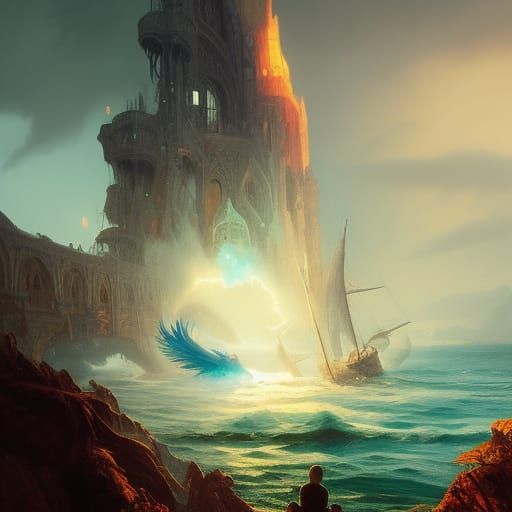 Ariel's Fury: Prince Eric Shipwreck in Dramatic Lighting