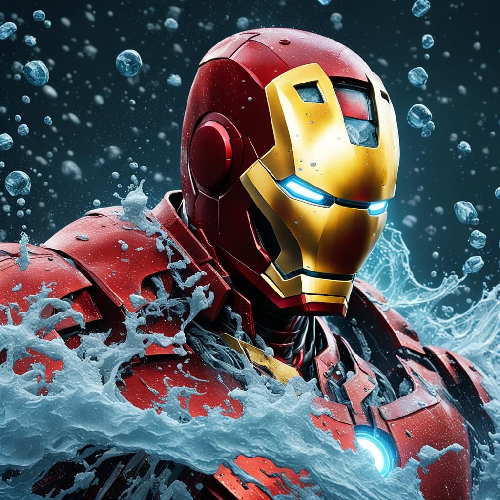 Iron Man in Cyberpunk Blizzard, Photorealistic Detail