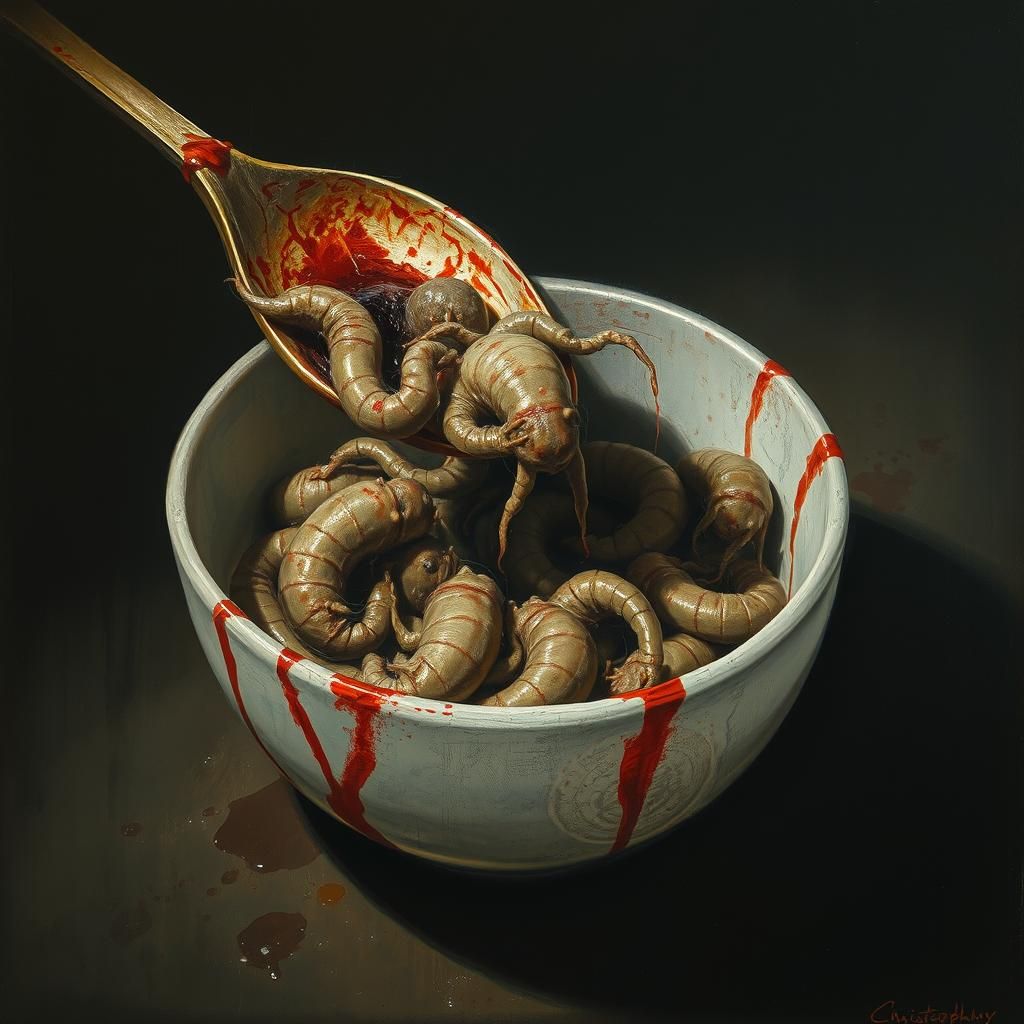 Disturbing Bowl of Maggots in Macabre Style