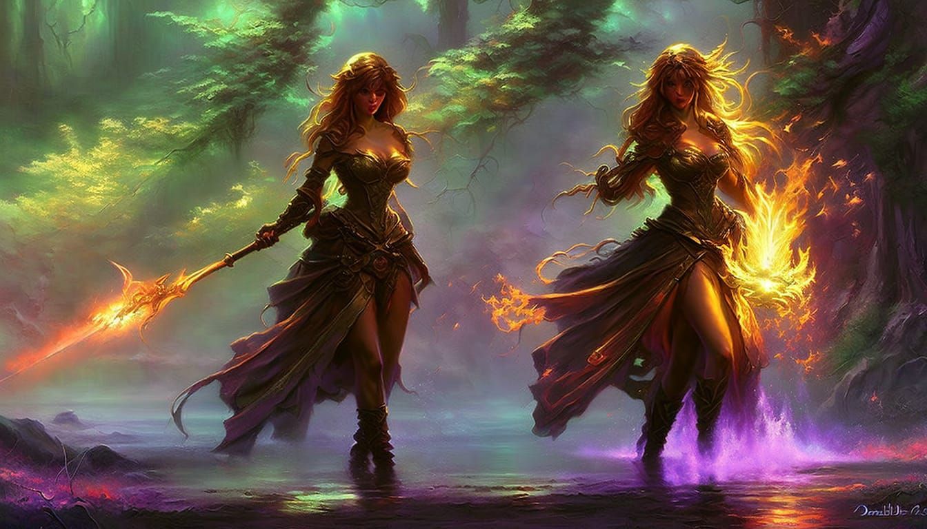 Ethereal Elemental Magic in Dark Fantasy Style