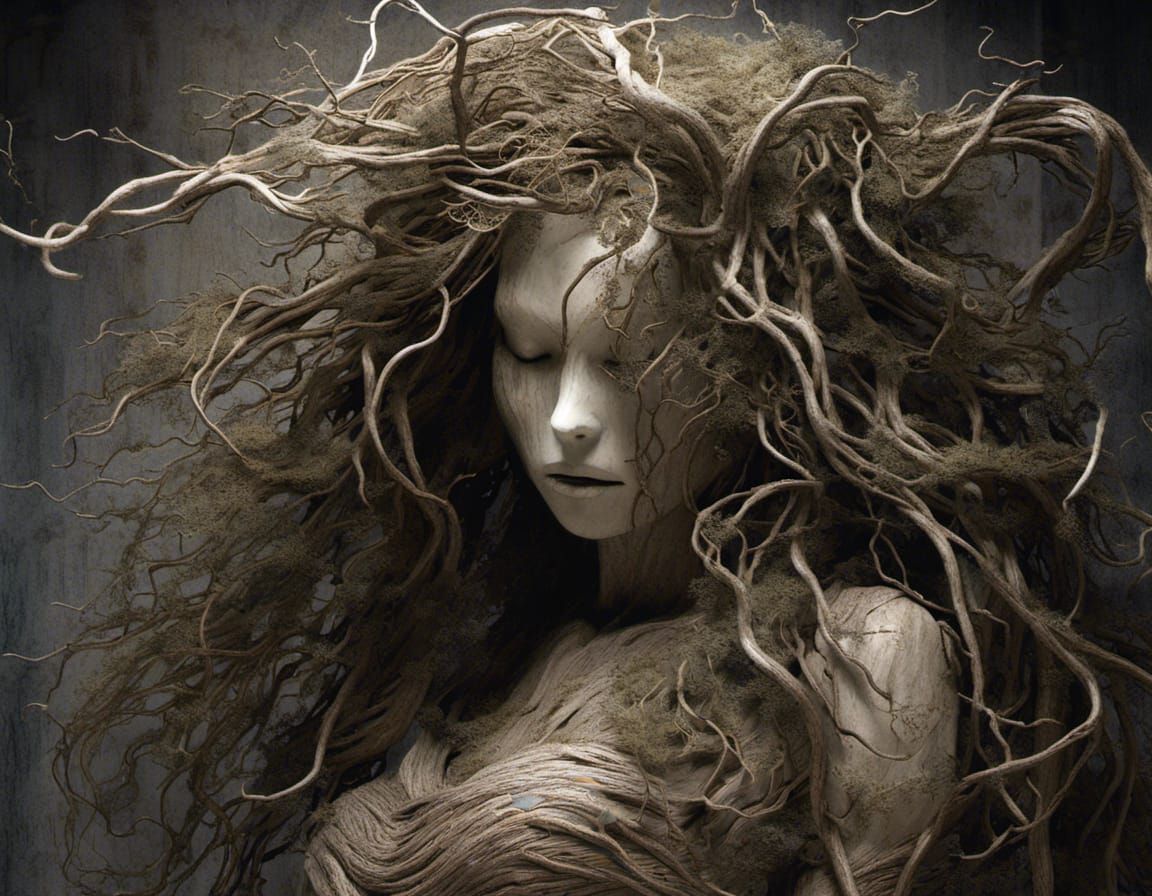 Surreal Female Figure with Eldritch Wood Tendrils