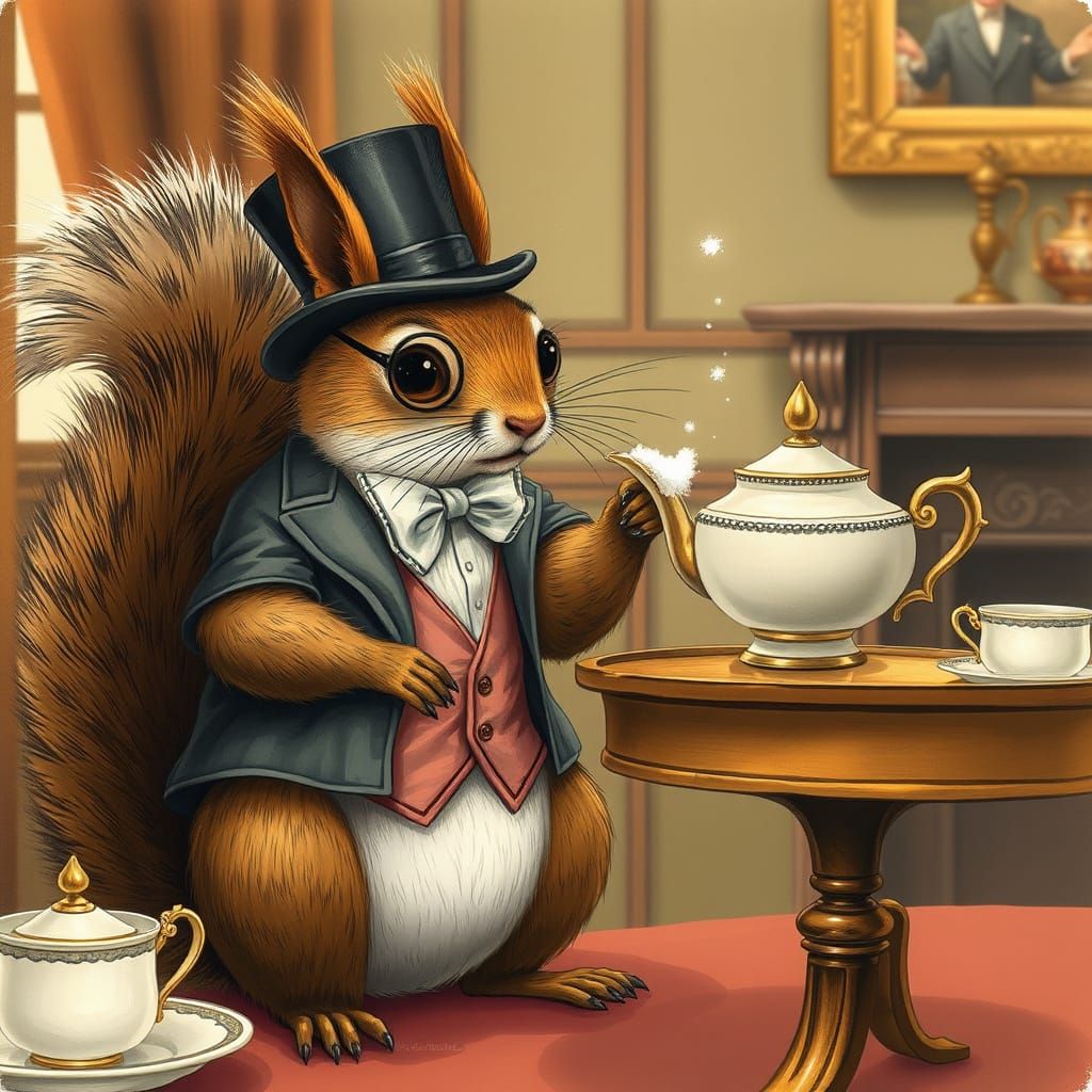 Squirrel Mischief at Victorian High Tea