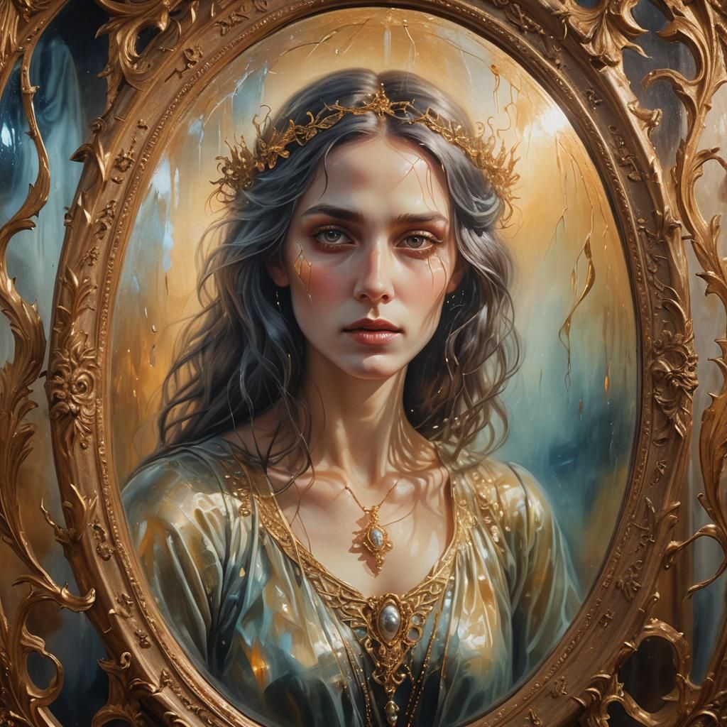 Ghostly Woman Trapped in Magic Mirror: Surreal Portrait