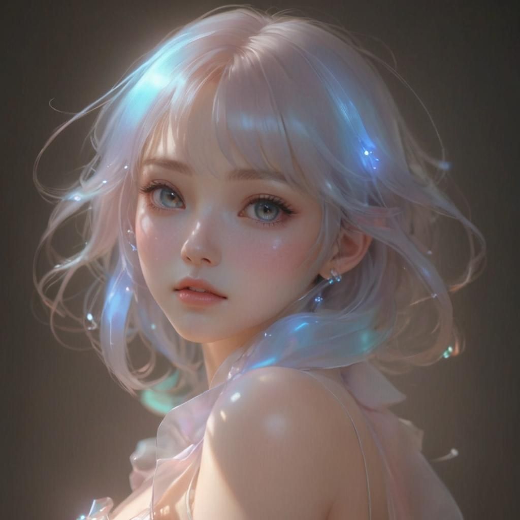 Cute Translucent Woman in Anime Style