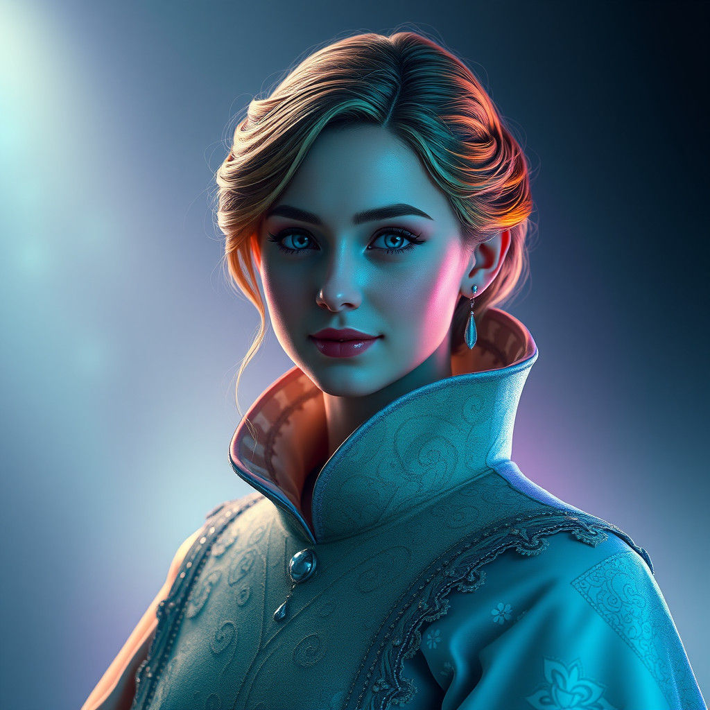 Ethereal Aurora Princess Portrait in Art Nouveau Style