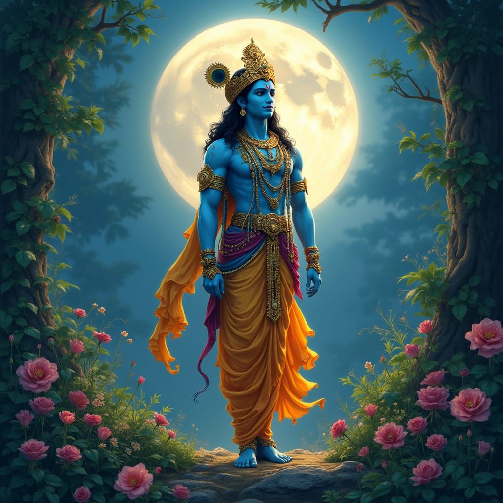 Digital Artwork of Lord Krishna in Futuristic Mythological S...