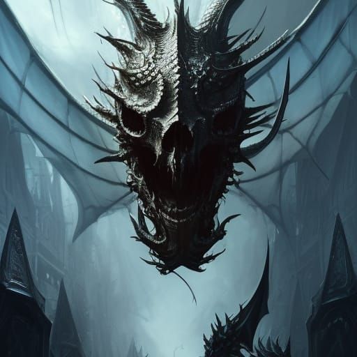 Dragon Skull Punctured by Holy Knight, Dark Fantasy Art