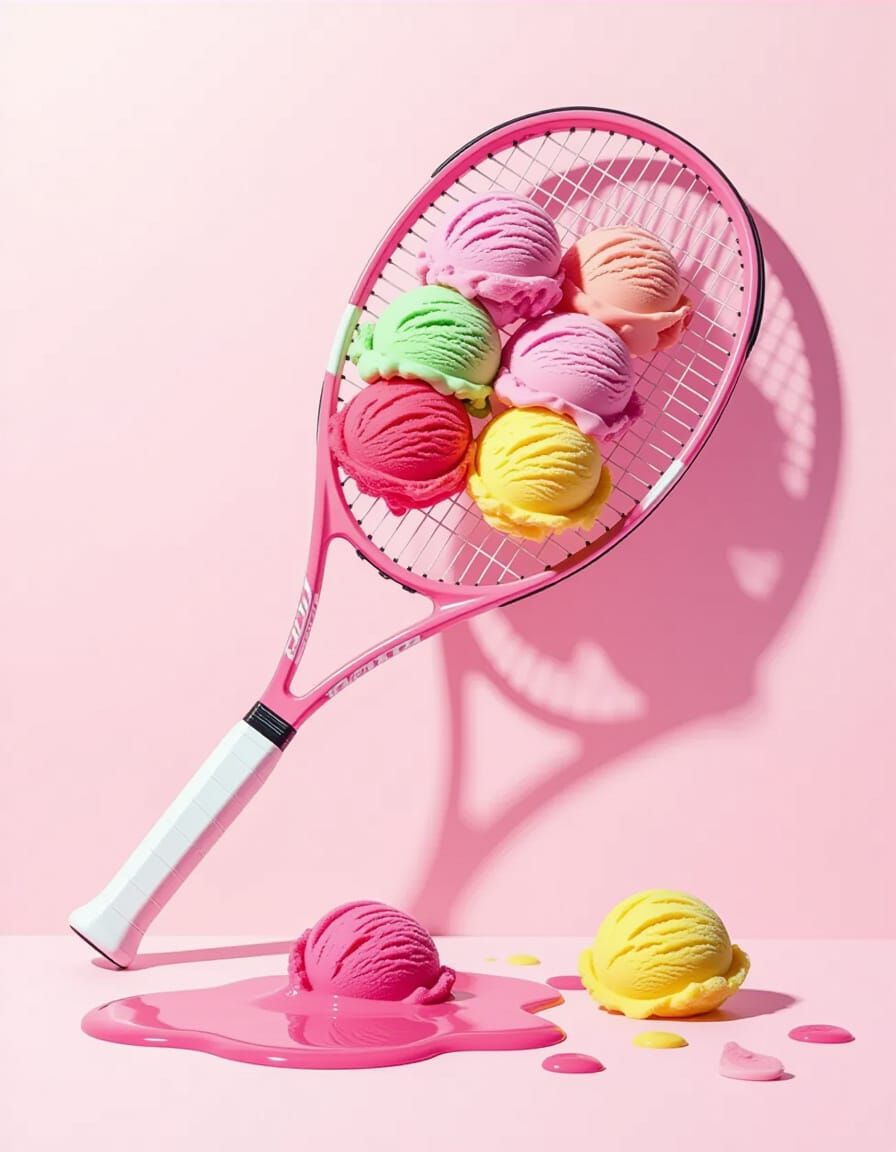 Surreal Tennis Racket Ice Cream Composition