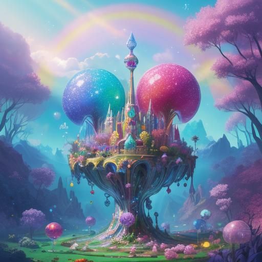 Elf in Candyland with Rainbow Glasses, Digital Art