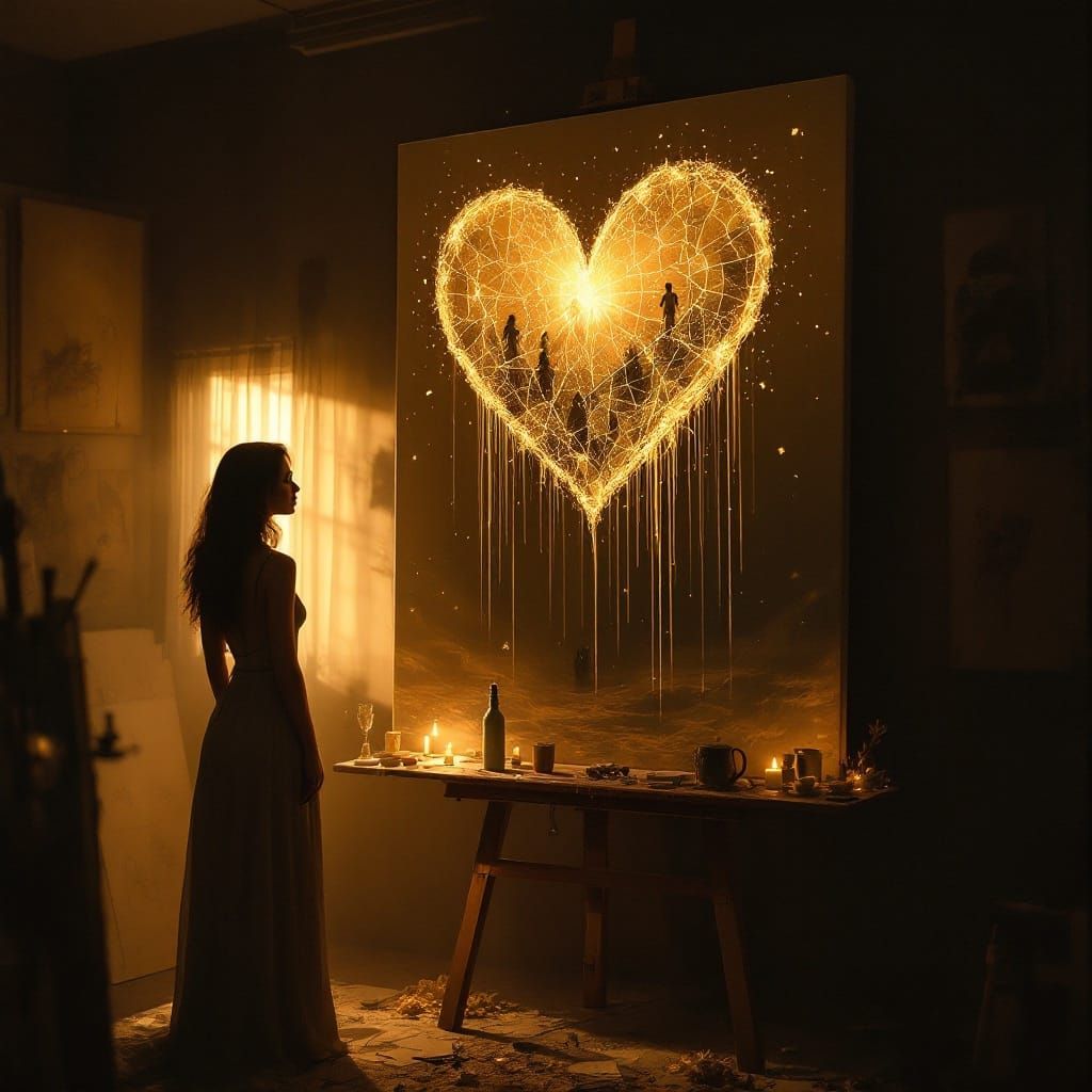 Golden Light Illuminates Shattered Heart in a Soft Focus Stu...
