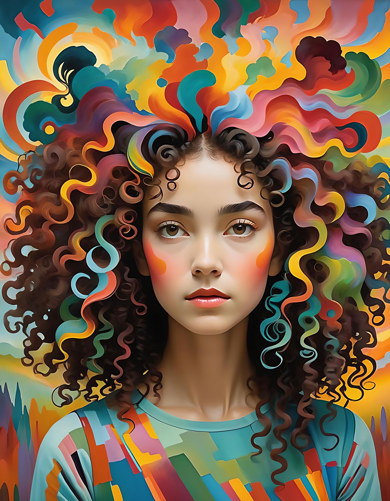 Colorful Emotive Portrait in Watercolor Style