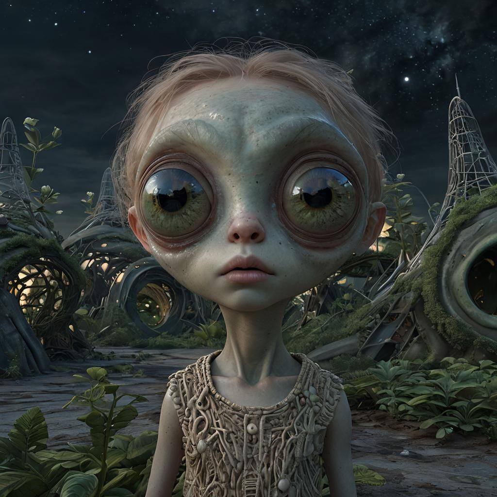 Alien Girl Portrait in High Resolution Photograph