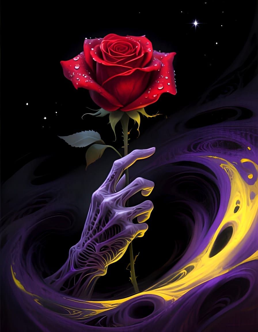 Spectral Hand Offers Crimson Rose in Dark Fantasy Art