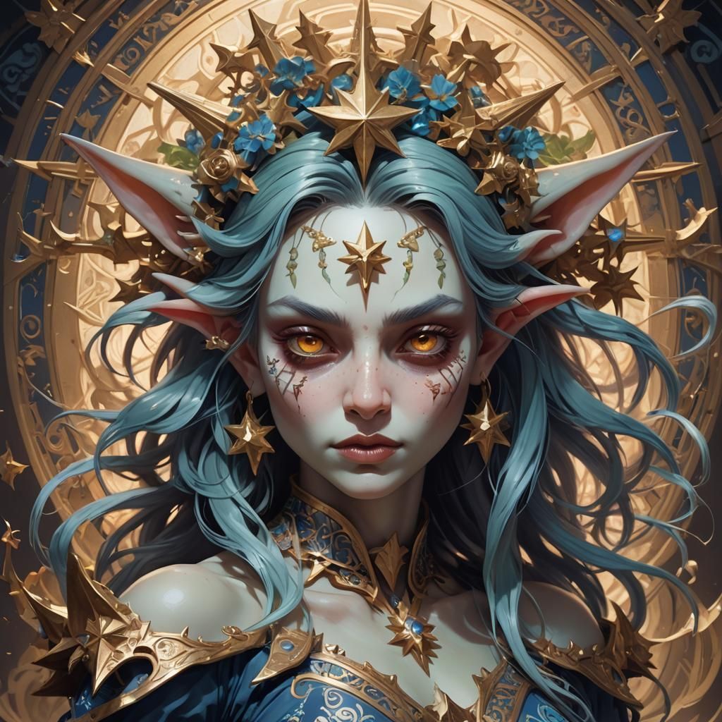 Porcelain Goblin Demi-Goddess Portrait in Hyperdetailed Styl...